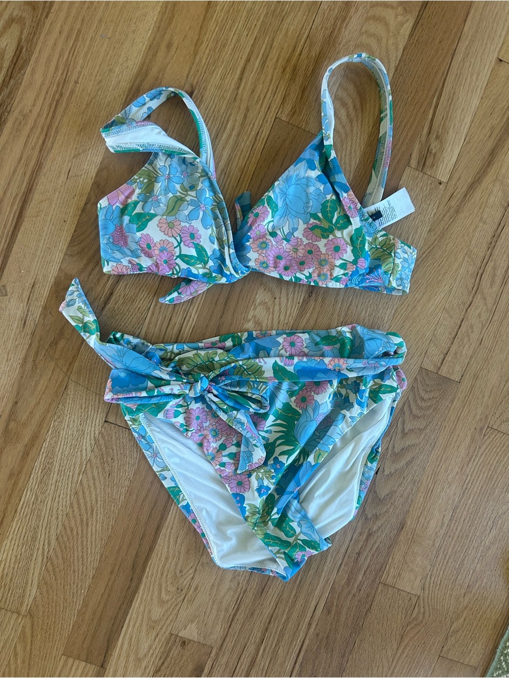 J. Crew Floral Tie-Waist Bikini Set in Blue and Pink